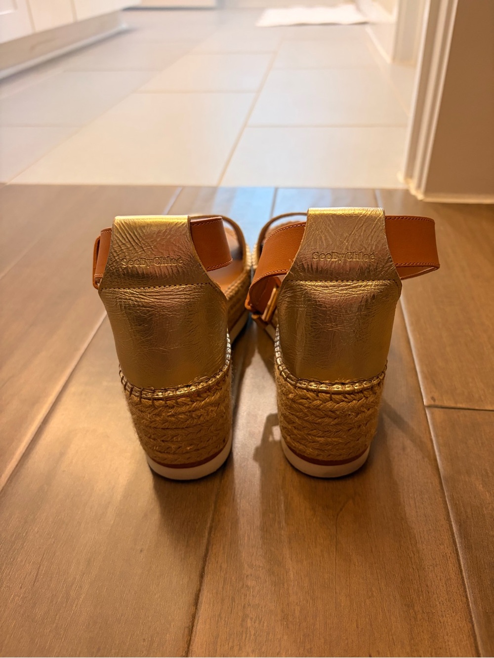 Metallic Gold Ankle-Strap Wedge Sandals - Picture 4 of 4